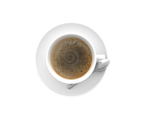 Cup of coffee from top isolated on white background