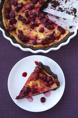 Chocolate cake with cottage cheese and cherries