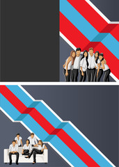 Blue and red template for brochure with business people