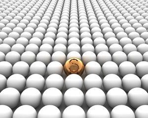 Obraz premium Golden sphere with dollar isolated on white background