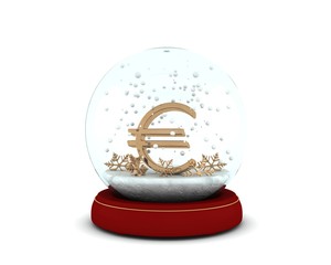 Snow globe with golden euro and snowflakes
