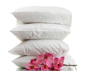 Fototapeta na wymiar pillows and flower, isolated on white