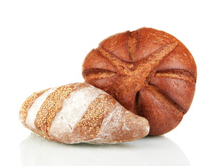 Homemade whole bread isolated on white background
