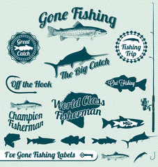 Vector Set: Gone Fishing Labels and Badges