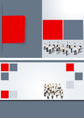 Red and gray template for brochure with business people