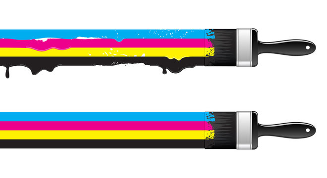 Brushes with cmyk paint. Vector illustration.