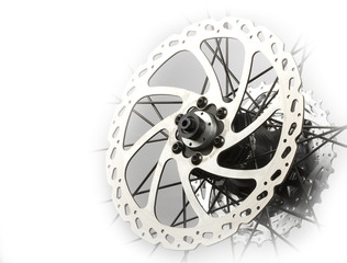 Part of the mountain bike wheel close up, isolated on white