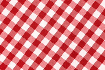 Close up of red empty checkered tablecloth with copy space