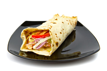 Turkish chicken doner kebab in wrap