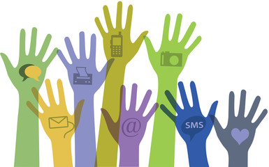 Obraz premium Set of hands with communication icons.