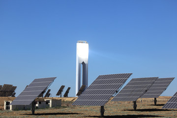 Photovoltaic panels and a tower of Solar Power Station