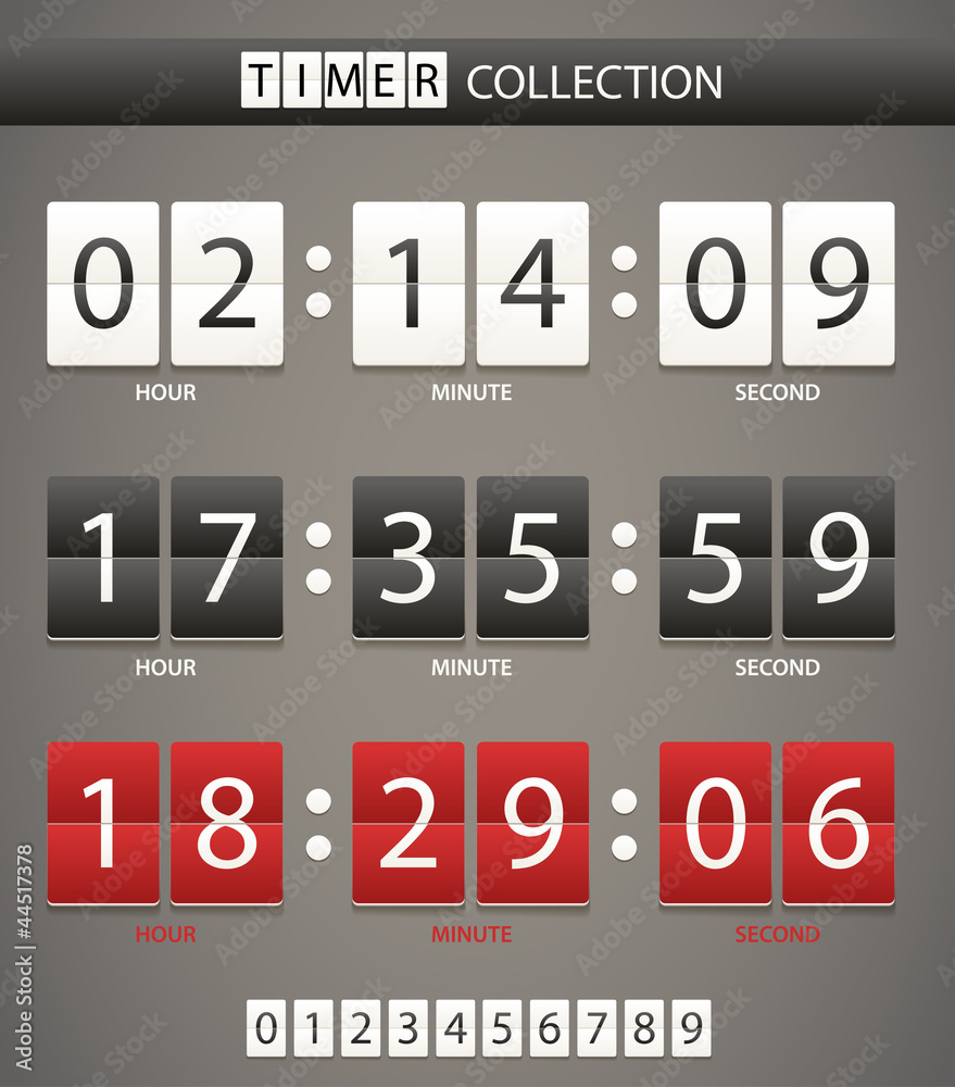 Poster colleccton of different color digital timers