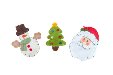 CSnowman, Christmas tree and Santa, knitted decorations