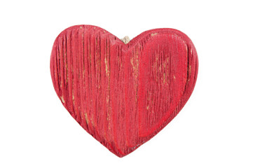 Horizontal shot of a red wooden heart, isolated on white
