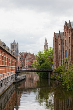 Beautiful view of  historical district of  city of Ghent
