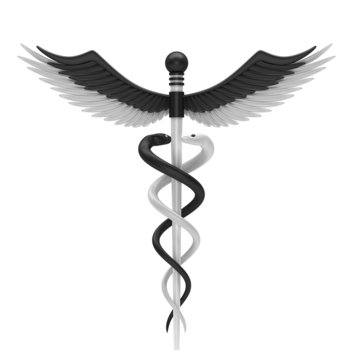 Black and white caduceus medical symbol