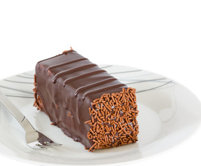 Chocolate cake with truffle decoration isolated