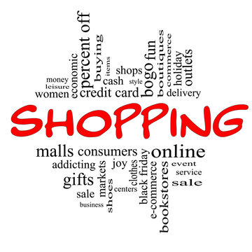 Shopping Word Cloud Concept in red & black