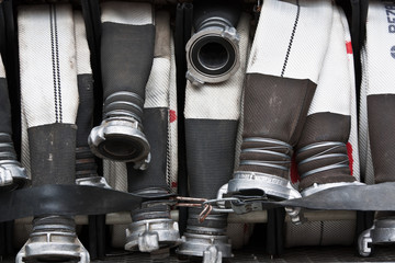 Hoses of fire truck