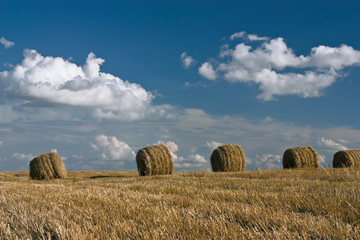 Hay roll and clouds