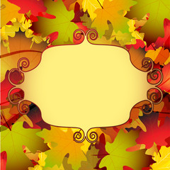 Beautiful autumn background with  leaves and mirror frame