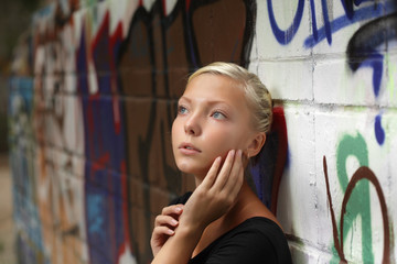 beauty teenager girl outdoors graffiti
