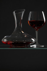 wine glass and carafe with red wine