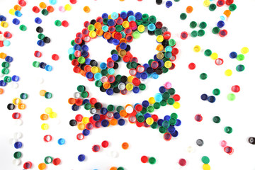 human skull from the plastic caps