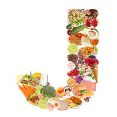 Letter J made of food