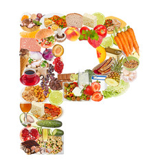 Letter P made of food