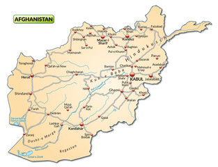 Inselkarte von Afghanistan mit Verkehrsnetz
