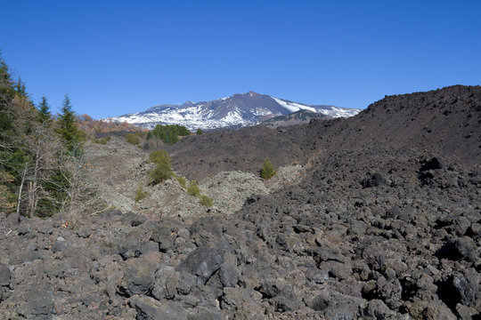 from one side of the volcano