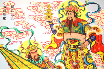 Obraz na płótnie Canvas Chinese God painting on stone wall.