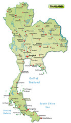 Landkarte von Thailand mit Hauptstädten