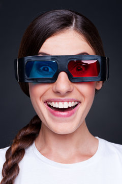 lively woman in 3d glasses