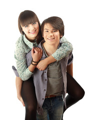 Portrait of young happy smiling couple