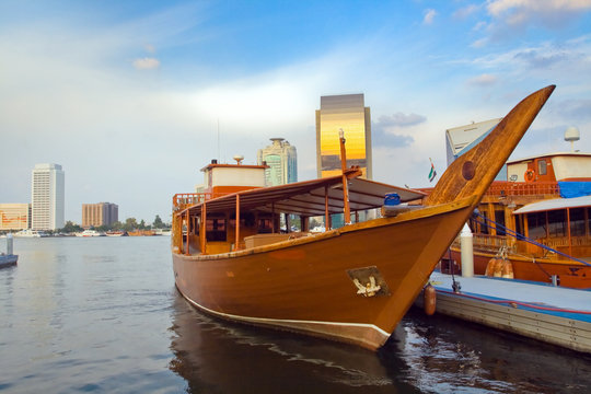 The boat in the Arabian style, moored in the port of Dubai