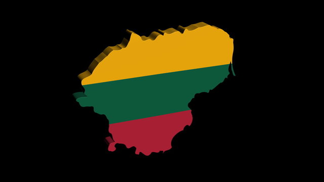 Lithuania map flag rotating on black animation