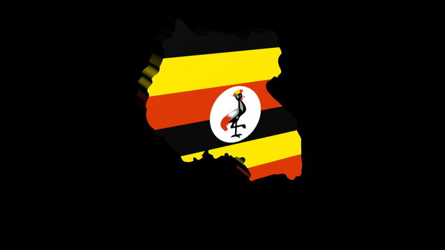 Uganda map flag rotating on black animation