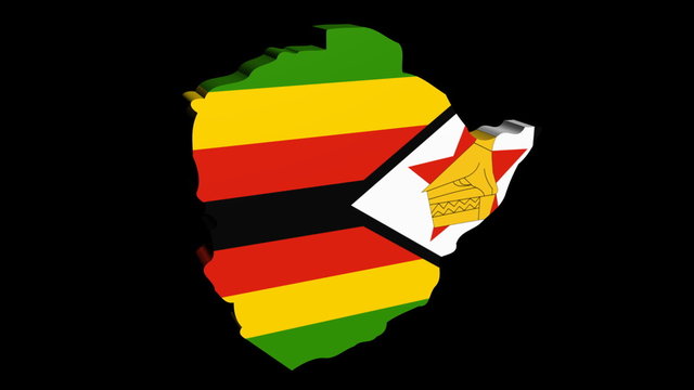 Zimbabwe map flag rotating on black animation