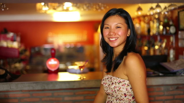 asian girl suprise at bar with facial expression