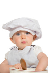 Adorable baby in chefs hat