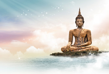 Buddha statue over scenic lighting background - 44541906