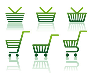 Icons of carts and baskets for shopping