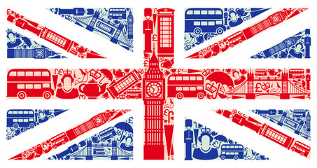 Obrazy  Flaga Anglii z symboli Wielkiej Brytanii i Londynu