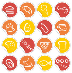 Simple icons of food on stickers