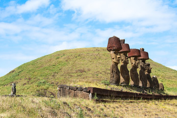 Moais in Anakena beach, Easter island, Chile