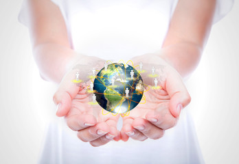 Women hand hold earth of social network  (Elements of this image