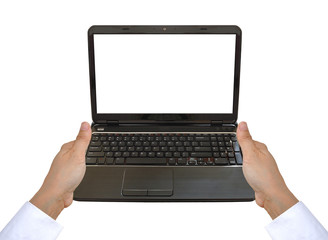 laptop PC on women hand