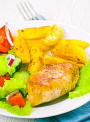 chicken fillet with fresh vegetable salad